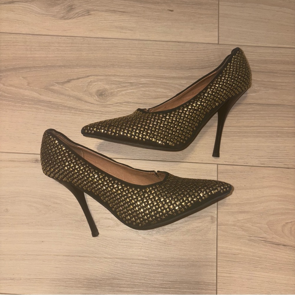 Jeffery Campbell Gold and Black Studded Stiletto Heels